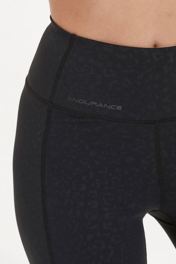 Sosandar Activewear Women Black Leopard Print Sculpting Activewear Leggings With Side Pocket Black