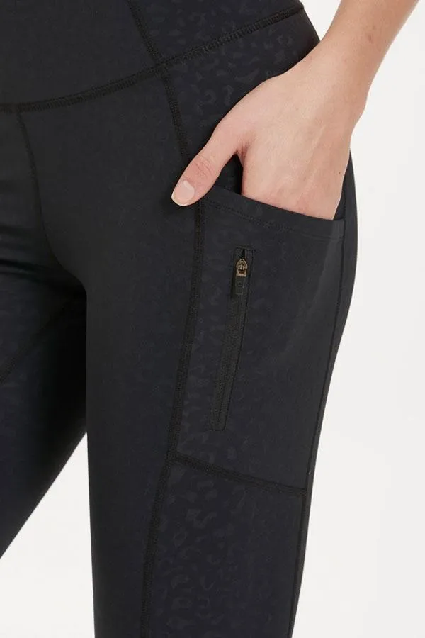 Sosandar Activewear Women Black Leopard Print Sculpting Activewear Leggings With Side Pocket Black