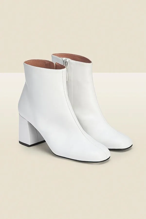 Sosandar Boots Women Anna Off White Leather Mid Heel Ankle Boot White