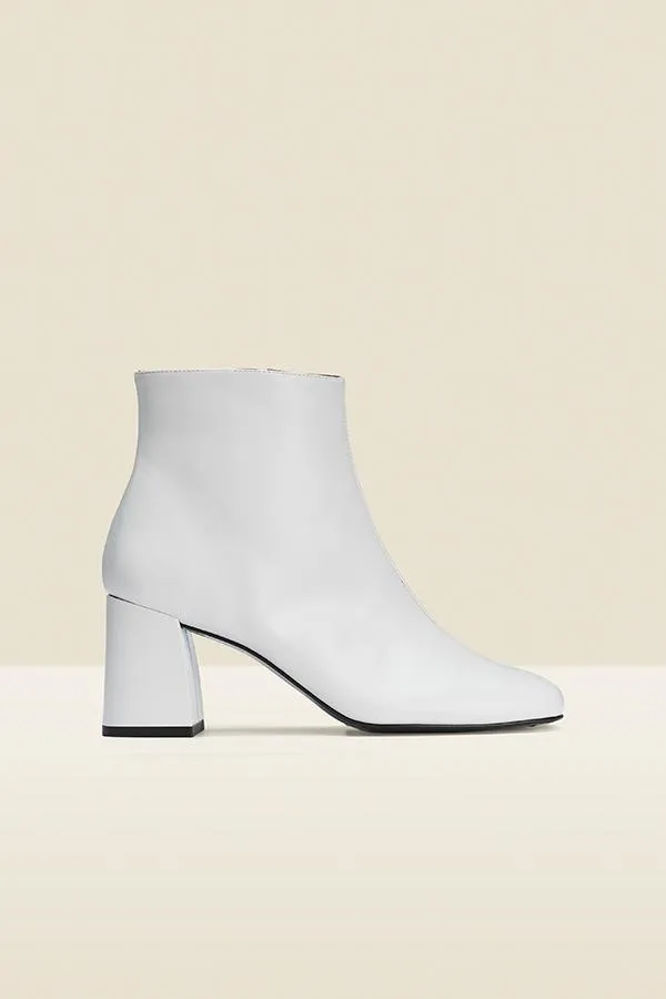 Sosandar Boots Women Anna Off White Leather Mid Heel Ankle Boot White