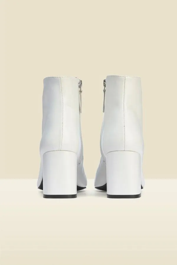 Sosandar Boots Women Anna Off White Leather Mid Heel Ankle Boot White