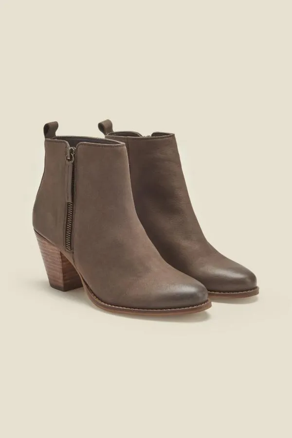 Sosandar Boots Women April Taupe Leather Zip Heeled Ankle Boot