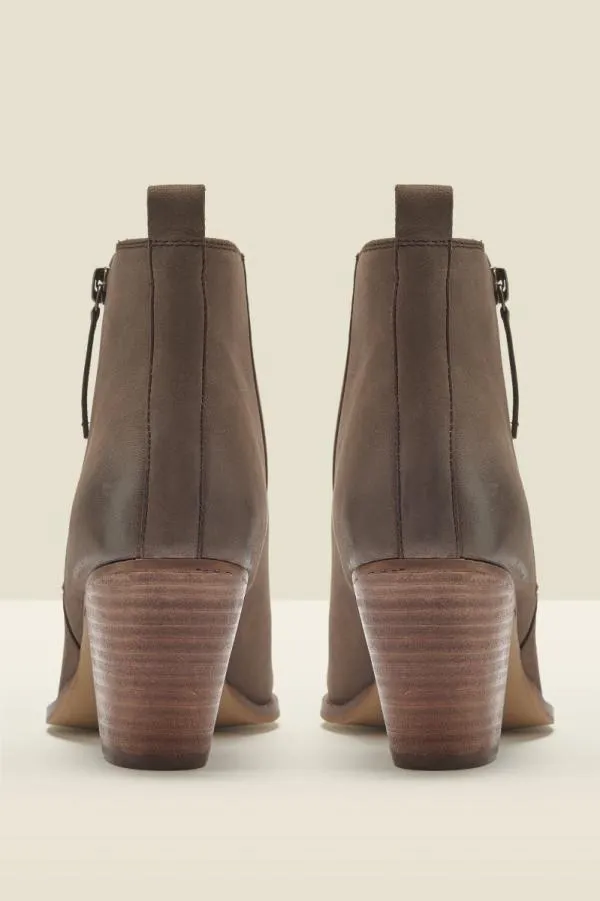 Sosandar Boots Women April Taupe Leather Zip Heeled Ankle Boot