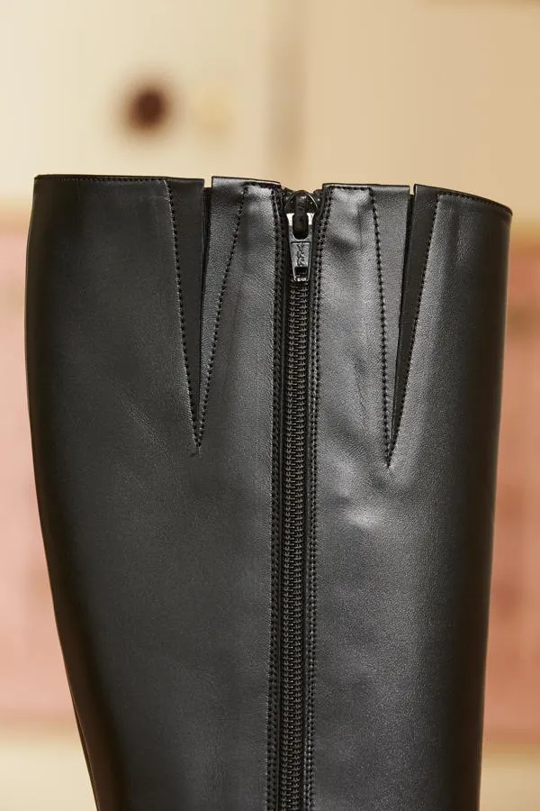 Sosandar Boots Women Blake Black Leather Zip Knee High Boot Black