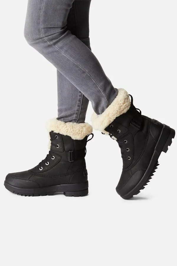 Sosandar Boots Women Sorel Black Leather Shearling Collar Hiker Boot Black