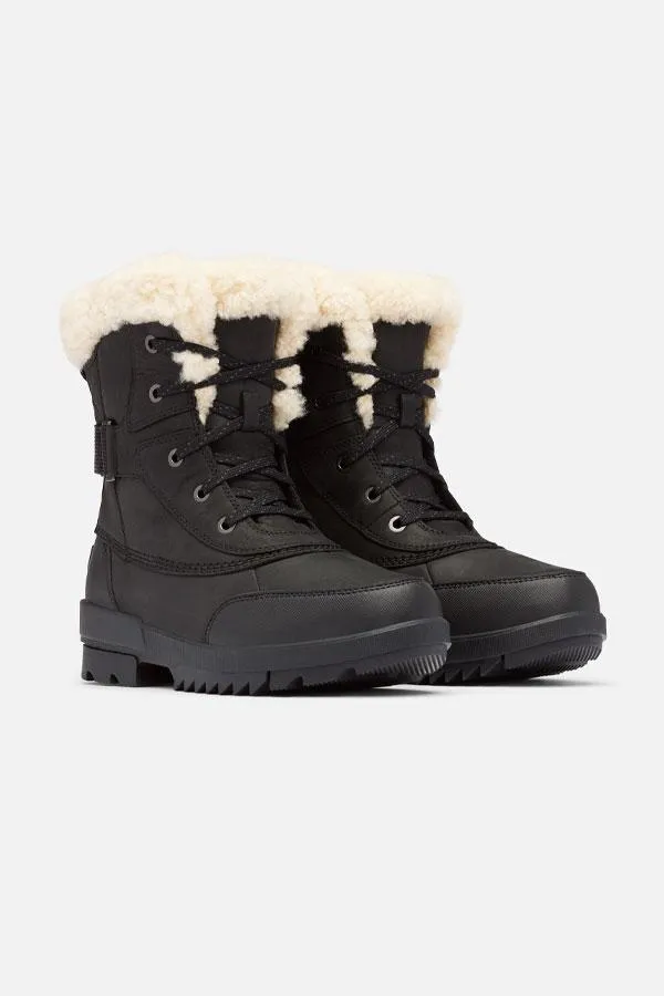 Sosandar Boots Women Sorel Black Leather Shearling Collar Hiker Boot Black