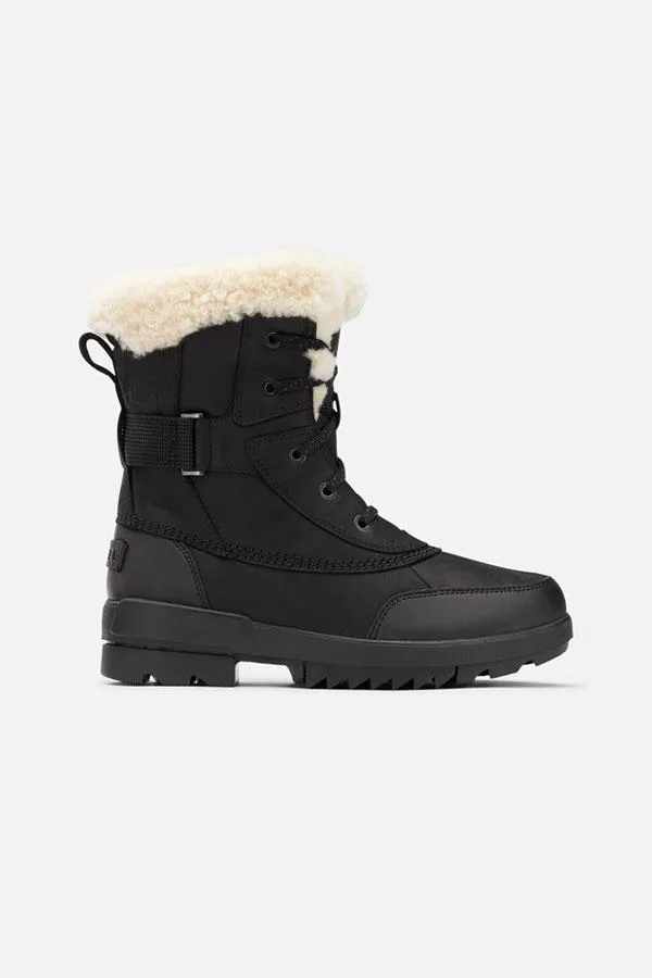 Sosandar Boots Women Sorel Black Leather Shearling Collar Hiker Boot Black