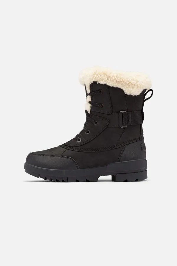 Sosandar Boots Women Sorel Black Leather Shearling Collar Hiker Boot Black