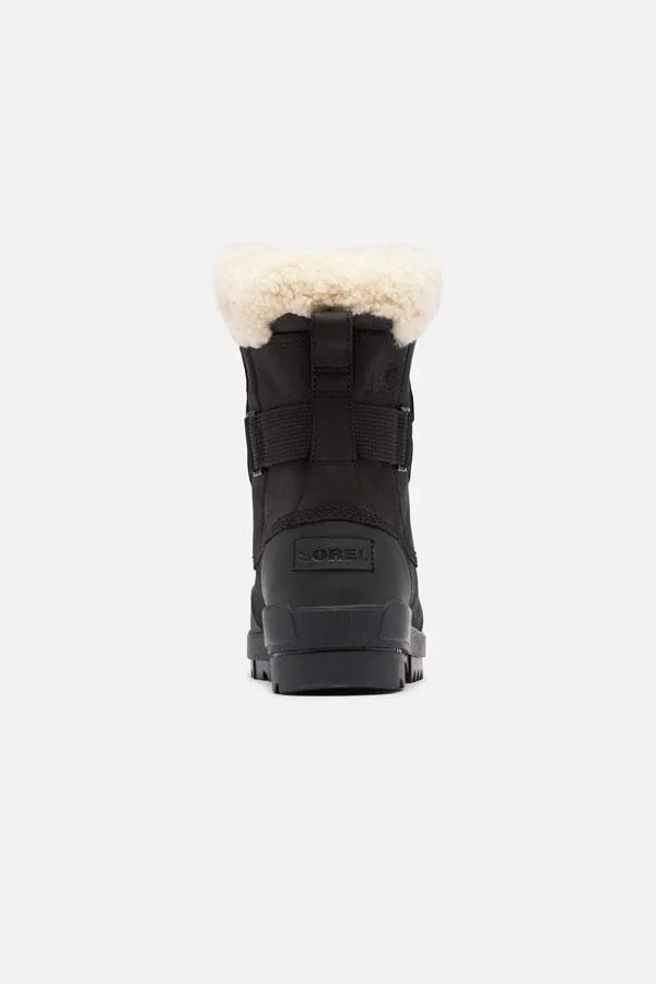 Sosandar Boots Women Sorel Black Leather Shearling Collar Hiker Boot Black