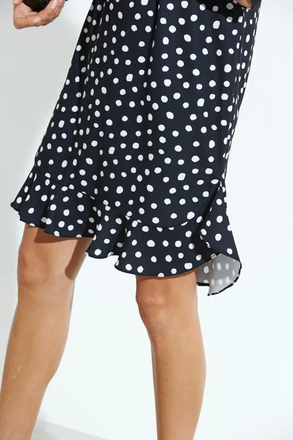 Sosandar Dresses Women Black and White Spot Print Ruffle Hem Shift Dress Black White