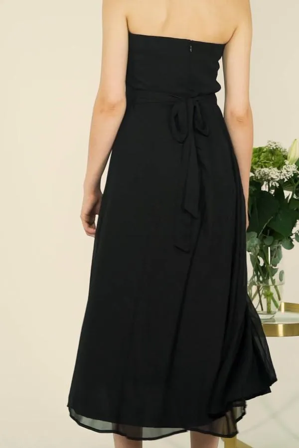 Sosandar Dresses Women Black Front Split Detail Belted Bandeau Dress Black