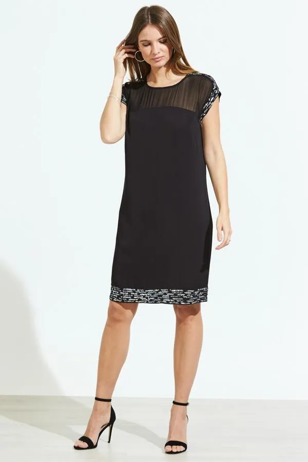 Sosandar Dresses Women Black Metallic Embellished Sheer Top Shift Dress Black