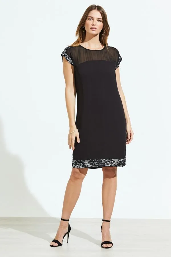 Sosandar Dresses Women Black Metallic Embellished Sheer Top Shift Dress Black