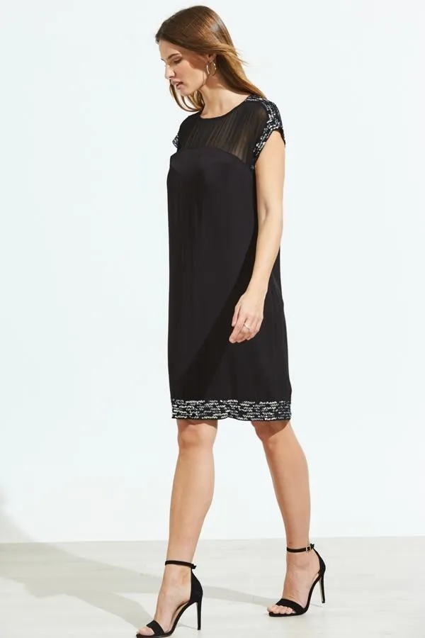 Sosandar Dresses Women Black Metallic Embellished Sheer Top Shift Dress Black