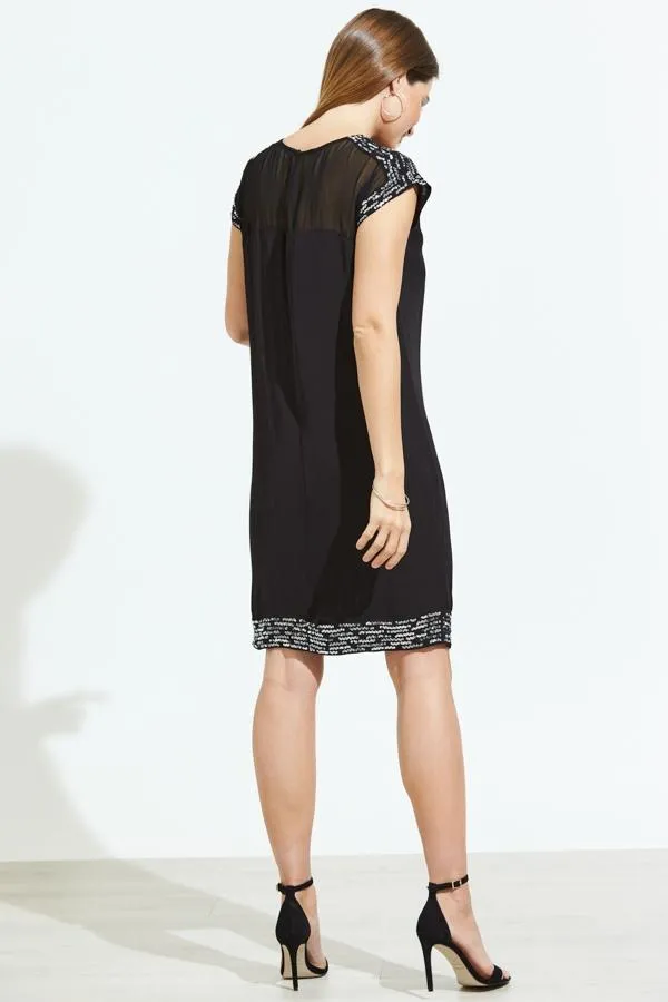 Sosandar Dresses Women Black Metallic Embellished Sheer Top Shift Dress Black