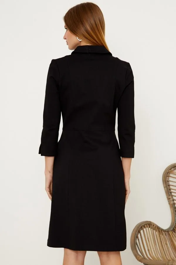 Sosandar Dresses Women Black Ponte Popper Front Shirt Dress Black