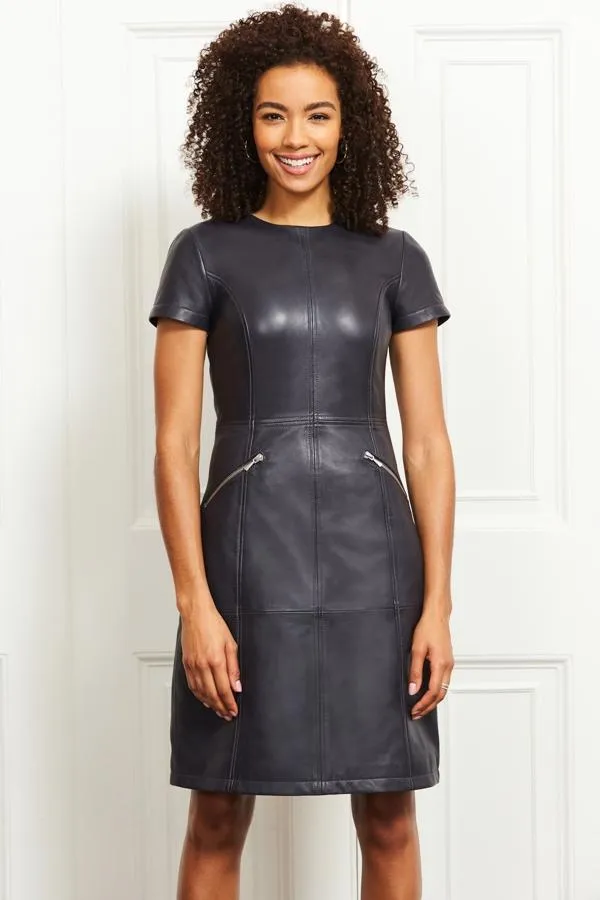 Sosandar Dresses Women Charcoal Grey Leather Zip Pocket Detail Dress Charcoal Grey Sosandar Dresses Women Charcoal Grey Leather Zip Pocket Detail Dress Charcoal Grey
