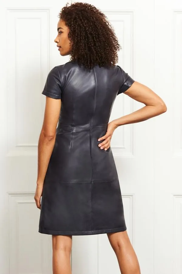 Sosandar Dresses Women Charcoal Grey Leather Zip Pocket Detail Dress Charcoal Grey