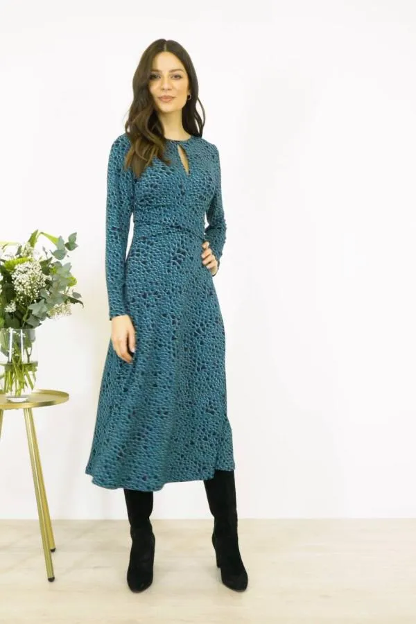 Sosandar Dresses Women Dark Aqua Heart Print Twist Front Slinky Dress