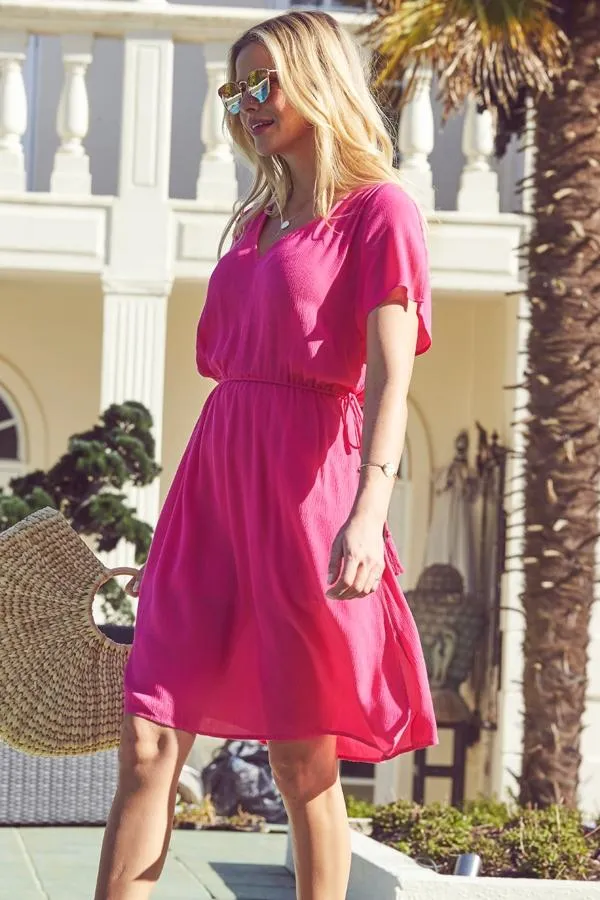 Sosandar Dresses Women Hot Pink Tie Waist Detail Summer Dress