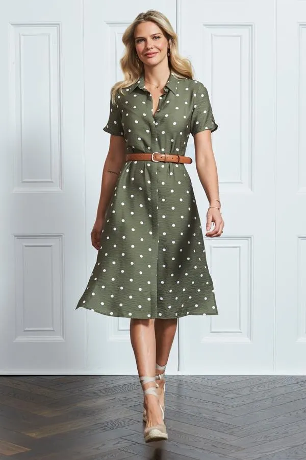 Sosandar Dresses Women Khaki Spot Print Short Sleeve Tie Waist Shirt Dress Khaki Sosandar Dresses Women Khaki Spot Print Short Sleeve Tie Waist Shirt Dress Khaki