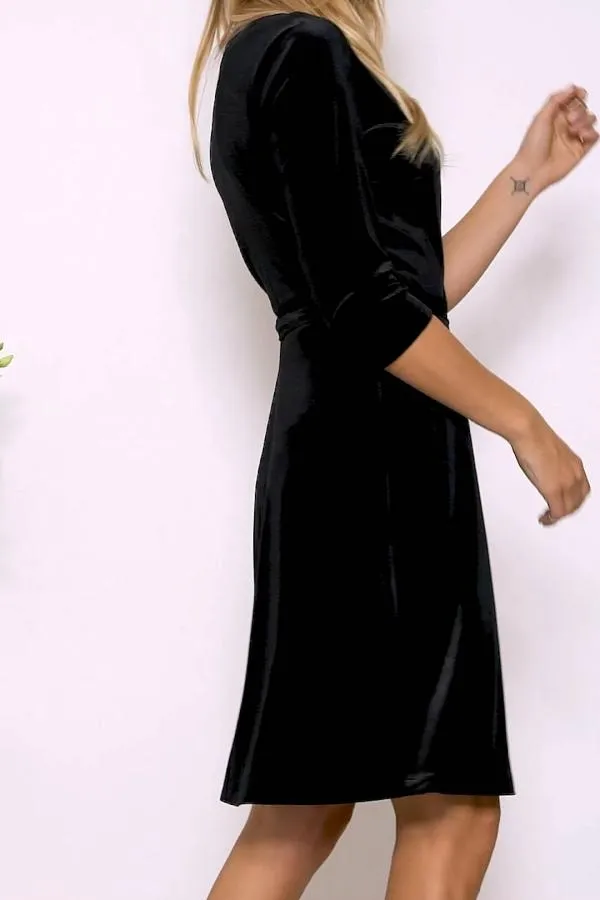 Sosandar Dresses Women Midnight Black Luxe Velvet Relaxed Fit Wrap Dress Black