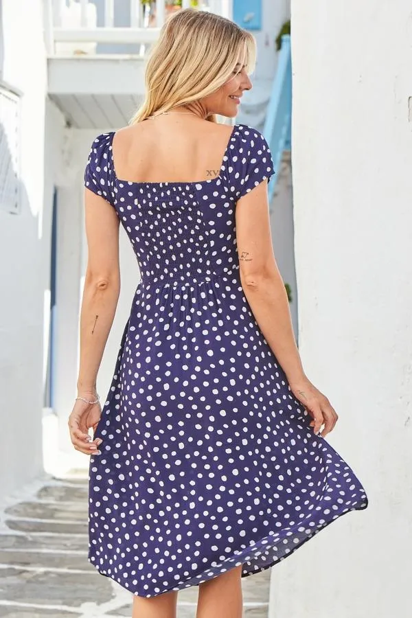 Sosandar Dresses Women Navy Blue and White Spot Print Sweetheart Neckline Dress Blue White