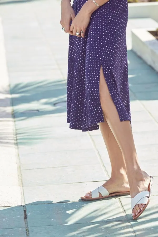 Sosandar Dresses Women Navy Blue Mini Palm Print Open Back Fit and Flare Dress Navy Blue