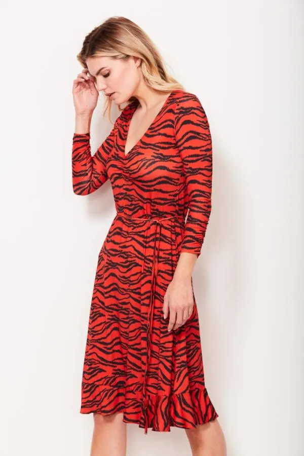 Sosandar Dresses Women Tiger Print Slinky Midi Dress