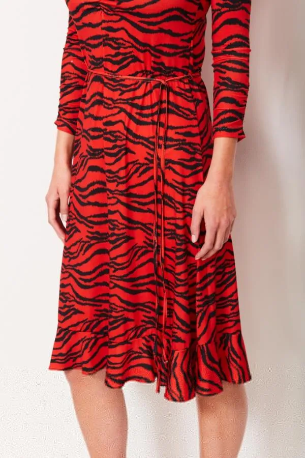 Sosandar Dresses Women Tiger Print Slinky Midi Dress