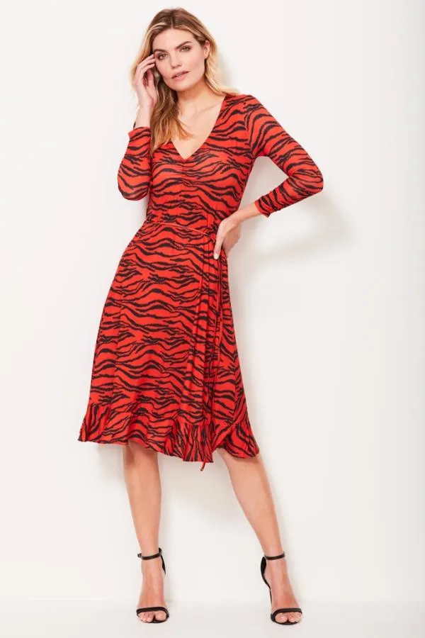 Sosandar Dresses Women Tiger Print Slinky Midi Dress