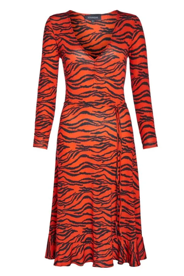 Sosandar Dresses Women Tiger Print Slinky Midi Dress