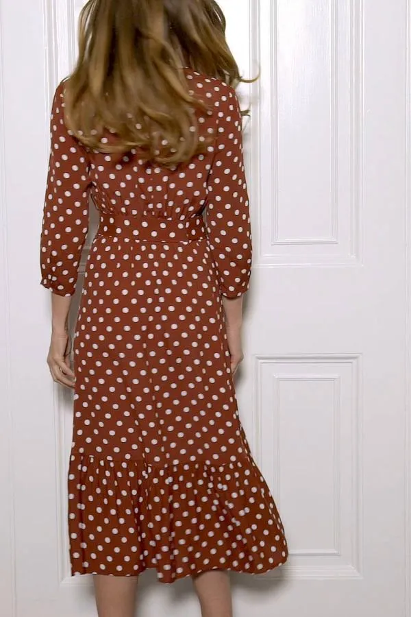 Sosandar Dresses Women Tuscan Red Polka Dot Belted Tiered Midi Dress