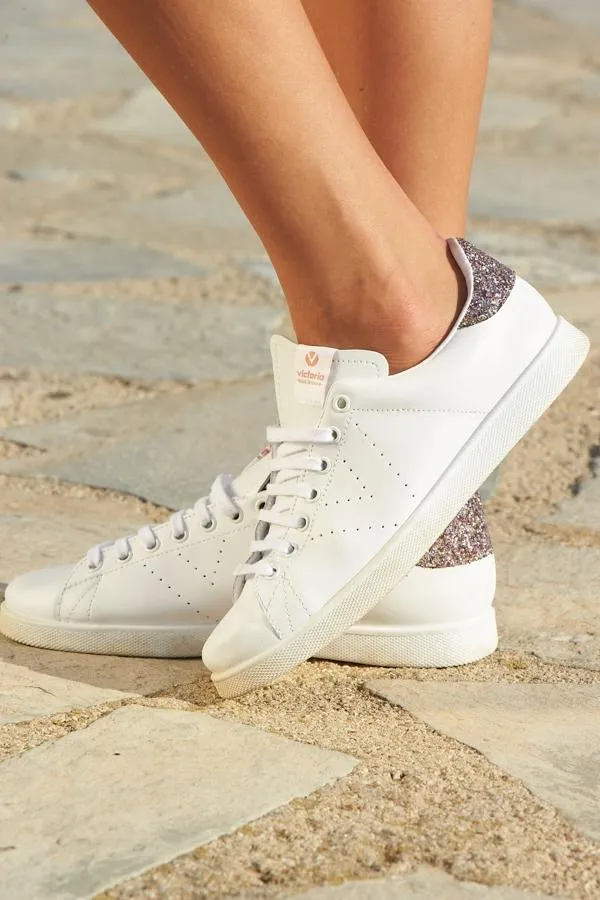 Sosandar Flats Women Victoria Cava Rose Gold Glitter Back White Leather Trainers White Sosandar Flats Women Victoria Cava Rose Gold Glitter Back White Leather Trainers White