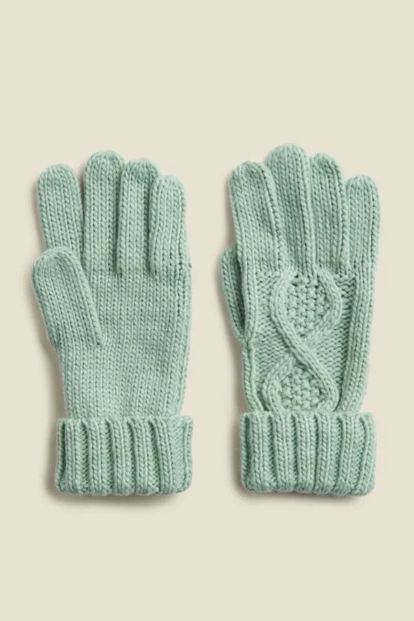 Sosandar Hats Scarves and Gloves Women Kelly Mint Green Cable Knit Gloves Green