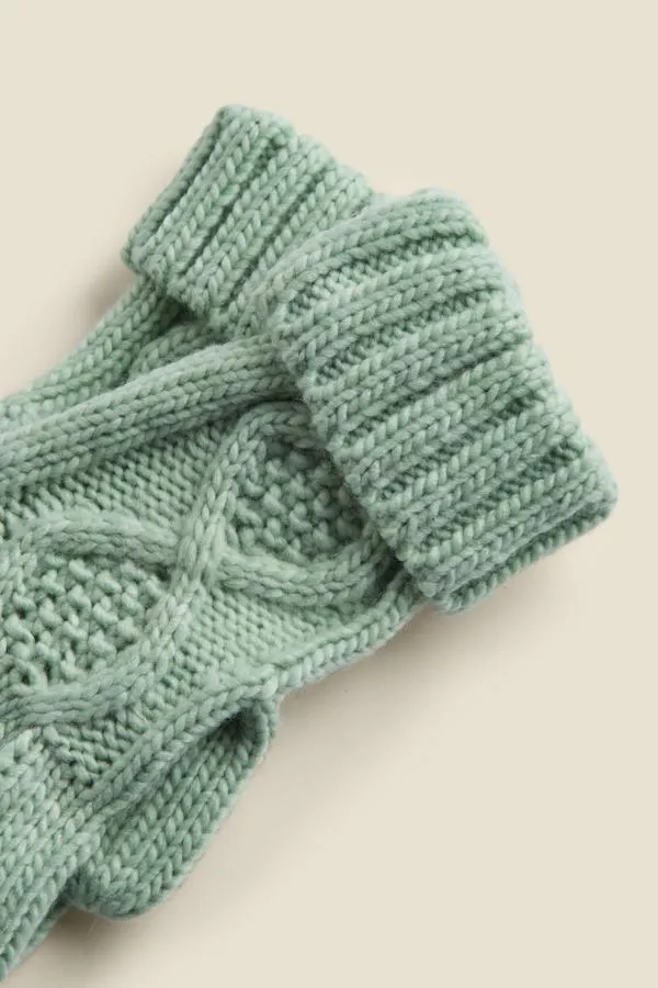 Sosandar Hats Scarves and Gloves Women Kelly Mint Green Cable Knit Gloves Green