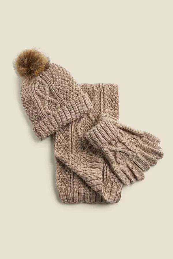 Sosandar Hats Scarves and Gloves Women Kelly Stone Cable Knit Gloves