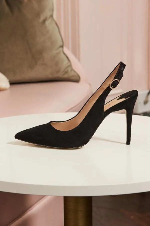 Sosandar Heels Women Black Suede Slingback Court Shoe Black