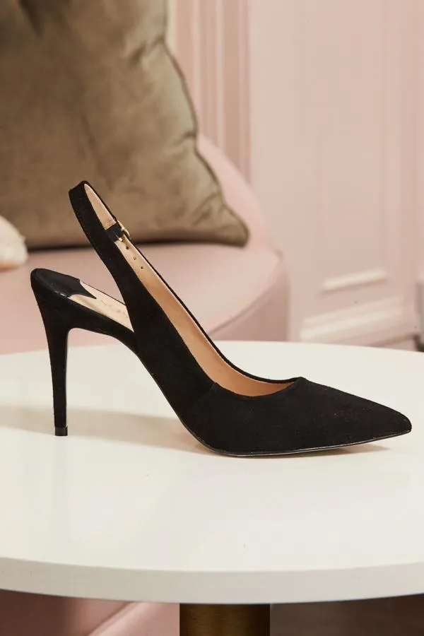 Sosandar Heels Women Black Suede Slingback Court Shoe Black