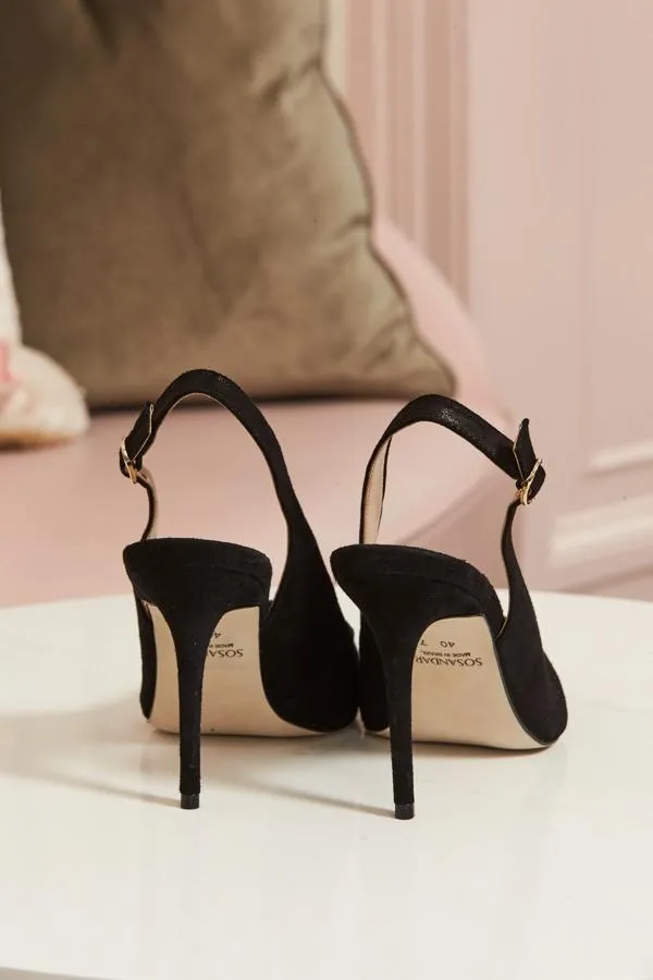 Sosandar Heels Women Black Suede Slingback Court Shoe Black