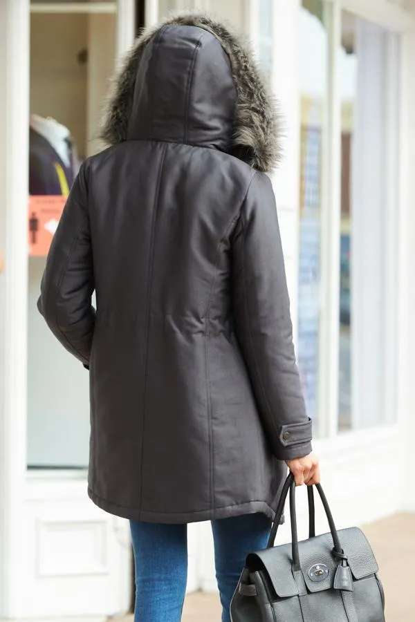 Sosandar Jackets and Coats Women Grey Luxe Faux Fur Hooded Parka Coat Grey