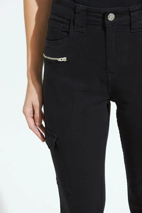 Sosandar Jeans and Jeggings Women Black Zip Detail Cargo Skinny Jeans Black