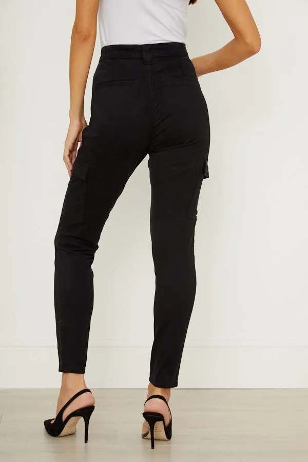 Sosandar Jeans and Jeggings Women Black Zip Detail Cargo Skinny Jeans Black
