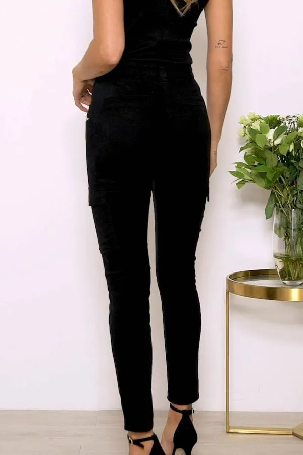 Sosandar Jeans and Jeggings Women Black Zip Detail Cargo Skinny Jeans Black
