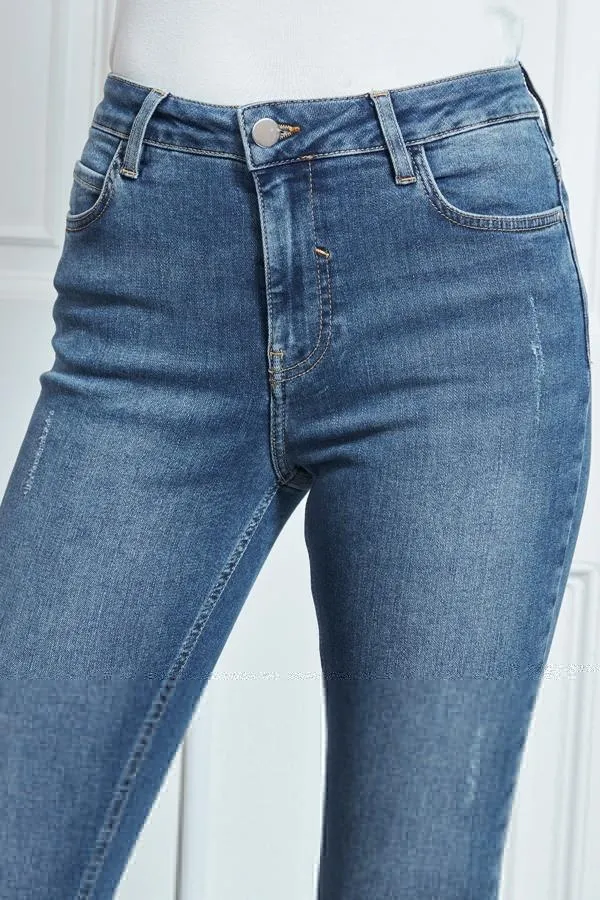 Sosandar Jeans and Jeggings Women Mid Blue Distressed Skinny Jeans Mid Blue