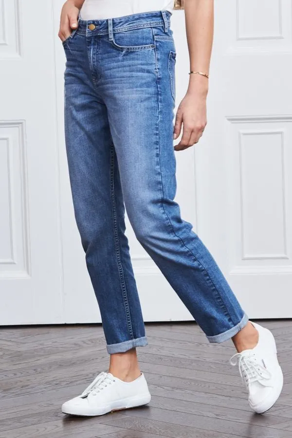 Sosandar Jeans and Jeggings Women Mid Blue Relaxed Fit Boyfriend Jeans Mid Blue