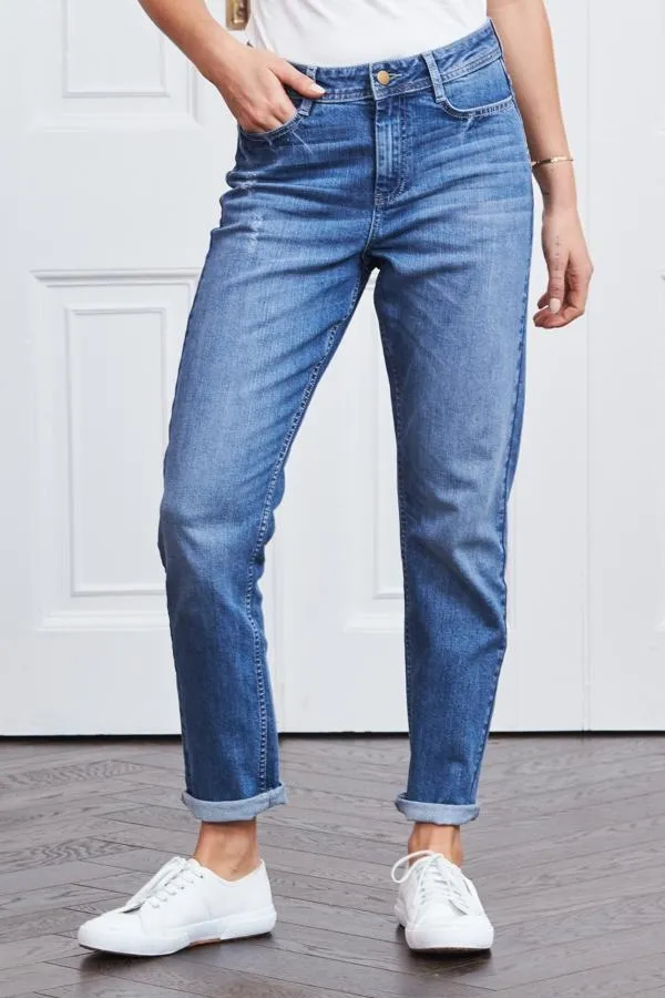 Sosandar Jeans and Jeggings Women Mid Blue Relaxed Fit Boyfriend Jeans Mid Blue