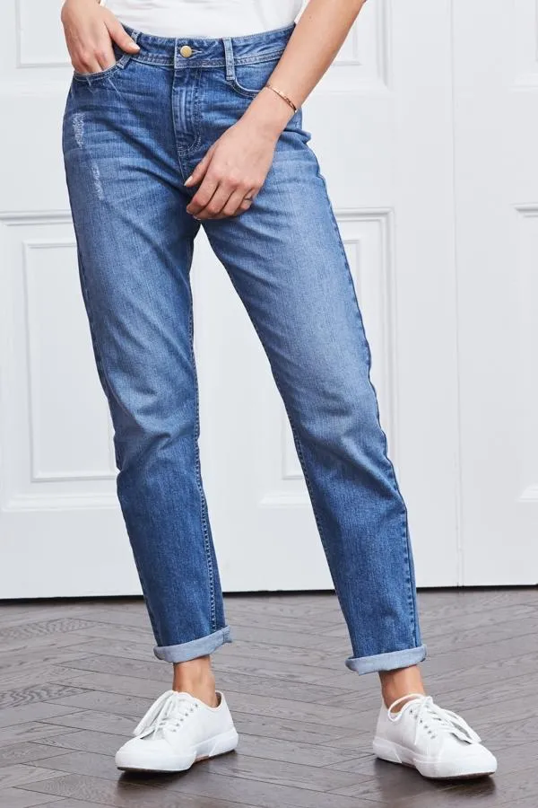 Sosandar Jeans and Jeggings Women Mid Blue Relaxed Fit Boyfriend Jeans Mid Blue