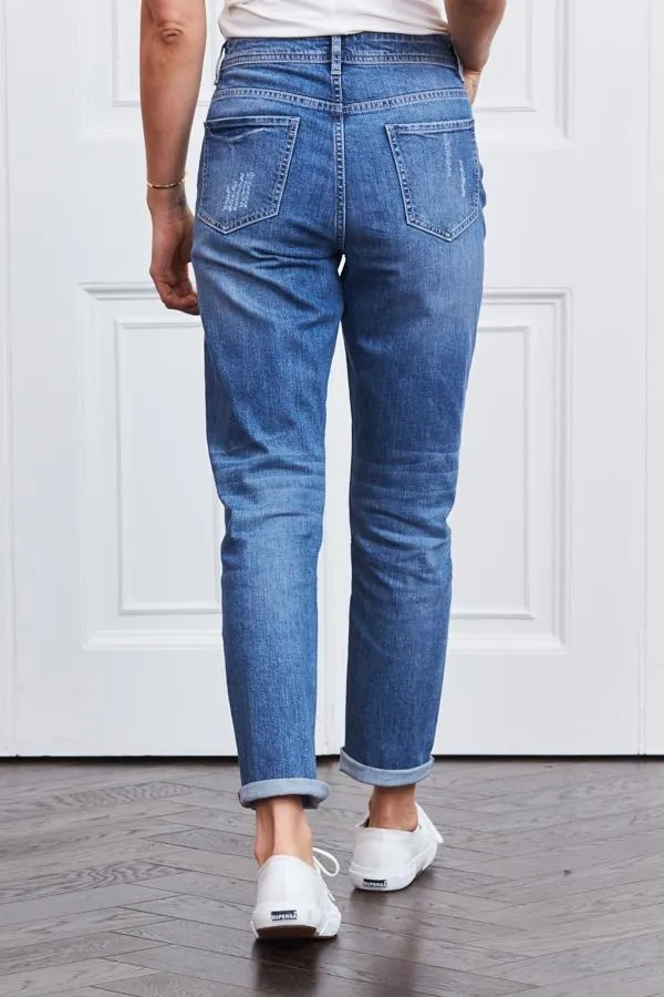 Sosandar Jeans and Jeggings Women Mid Blue Relaxed Fit Boyfriend Jeans Mid Blue