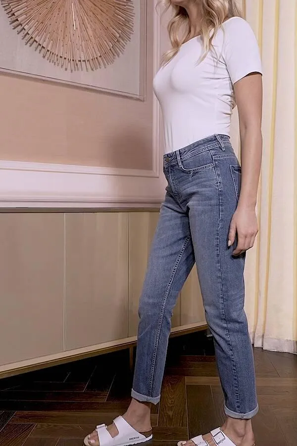 Sosandar Jeans and Jeggings Women Mid Blue Relaxed Fit Boyfriend Jeans Mid Blue